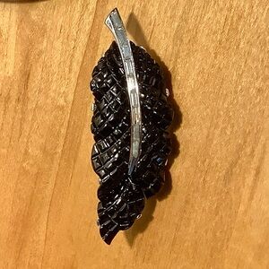 Black Rhinestone Leaf Brooch